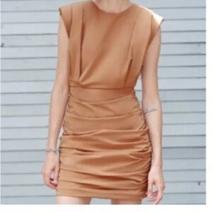 Zara Ruched Mini Dress | rust orange | S